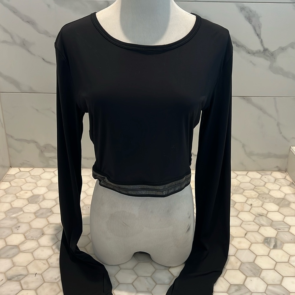Victoria Secret Sport Black Long Sleeve Cropped Top Size L